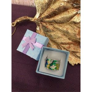 NWT Bohemian Inlaid Zircon Leaf Pattern Silver Plated 7.5 Ring 🍁🍀